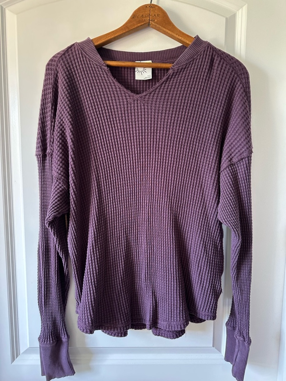Cozy aerie offline V-Neck Waffle Knit Top in Plum
